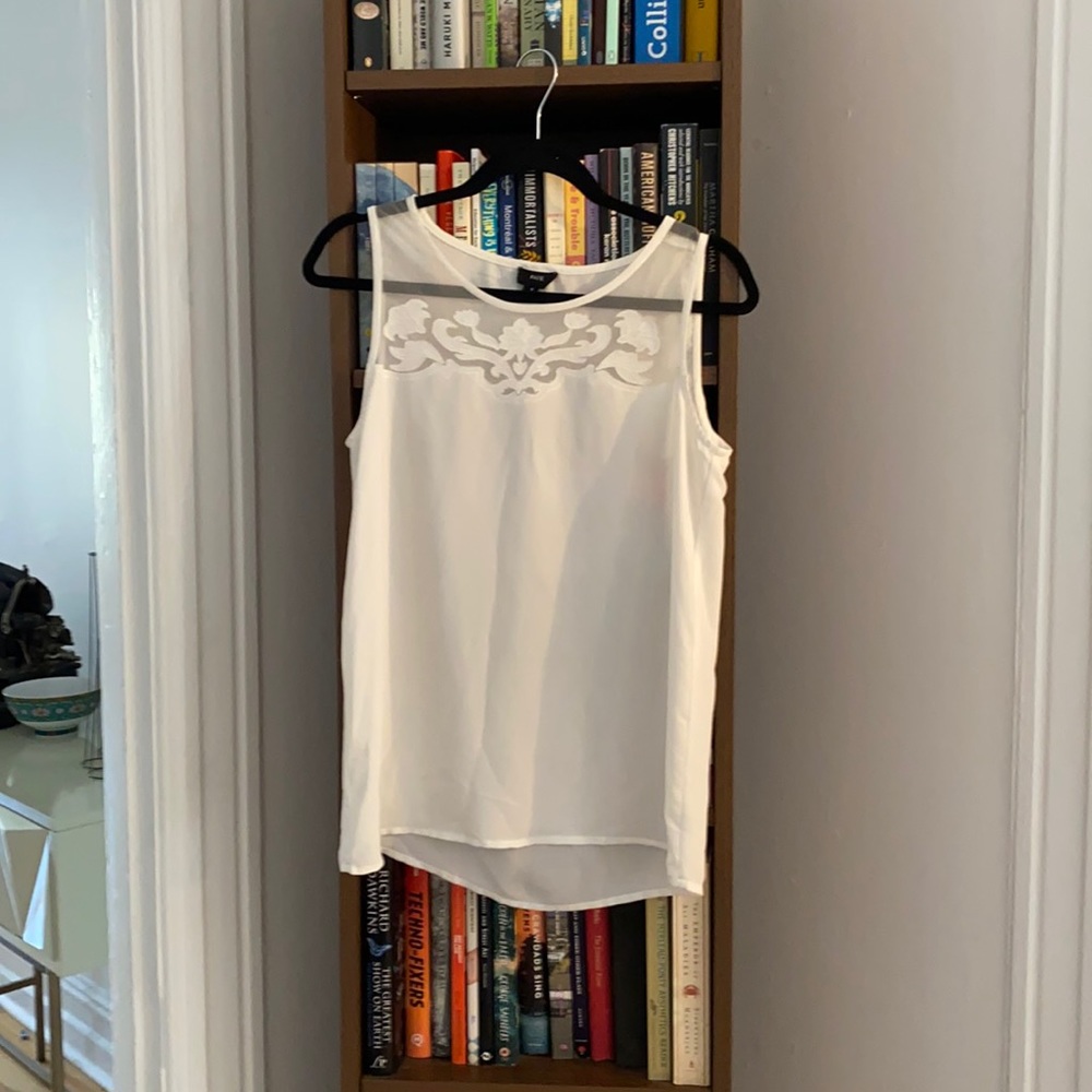 White Sleeveless Blouse with Mesh Neck detail